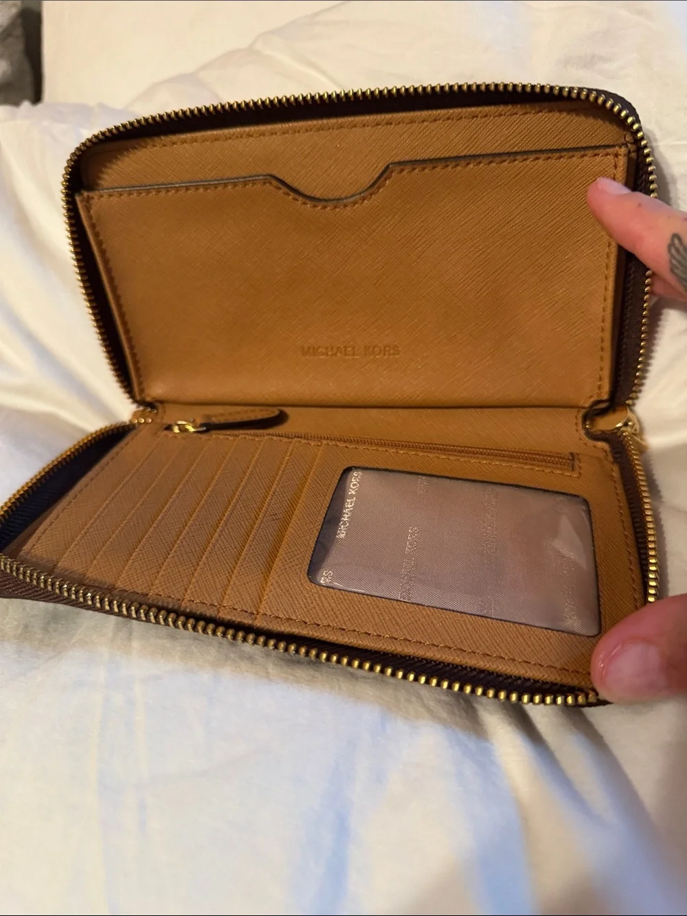 Michael Kors Brown and Tan Signature Wristlet
